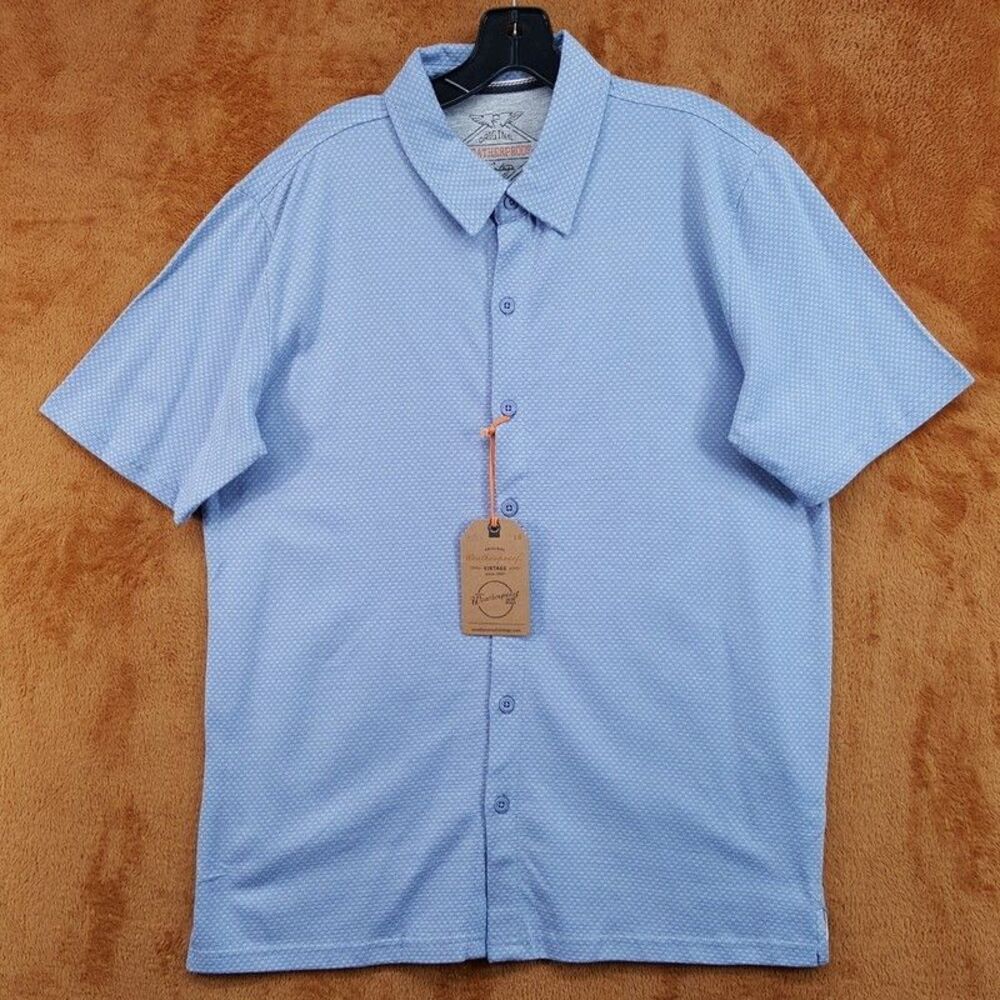WEATHERPROOF VINTAGE Button Shirt Mens Medium Blue Twill Knit Short Sleeve